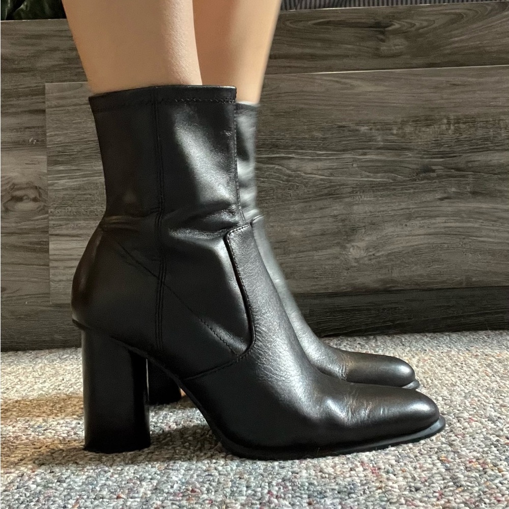 Zara Black Heeled Boots with Chunky Block Heel